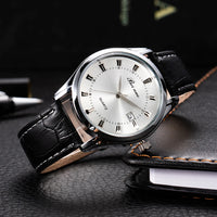 Menโs Luxury Leather Strap Analog Watch โ Quartz, Simple Business Wristwatch, Gift-Ready.