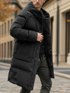 Menโs Heavyweight Windproof Winter Jacket โ Hooded, Full-Zip, Long Style with Large Front Pockets.