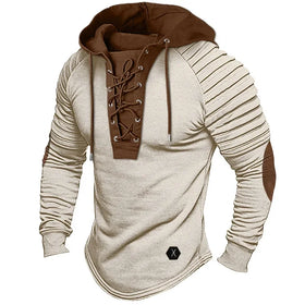 Menโs Muscle Hoodie โ Solid Color, Pleated Hood, Street-Style Long Sleeve (SโXXXL).