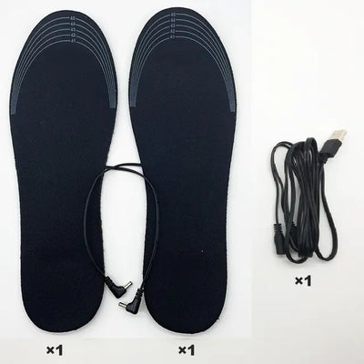 USB Comfort Heat Insoles showing heating insoles and USB power cord for warmth and comfort.